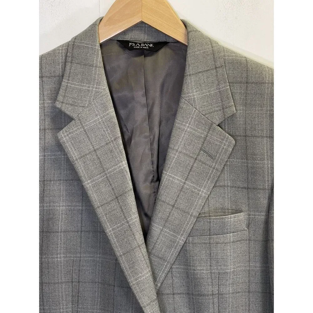 Jos A Bank Men's 41L Wool Gray Plaid 2 Button Sport Coat Blazer‎ Jacket